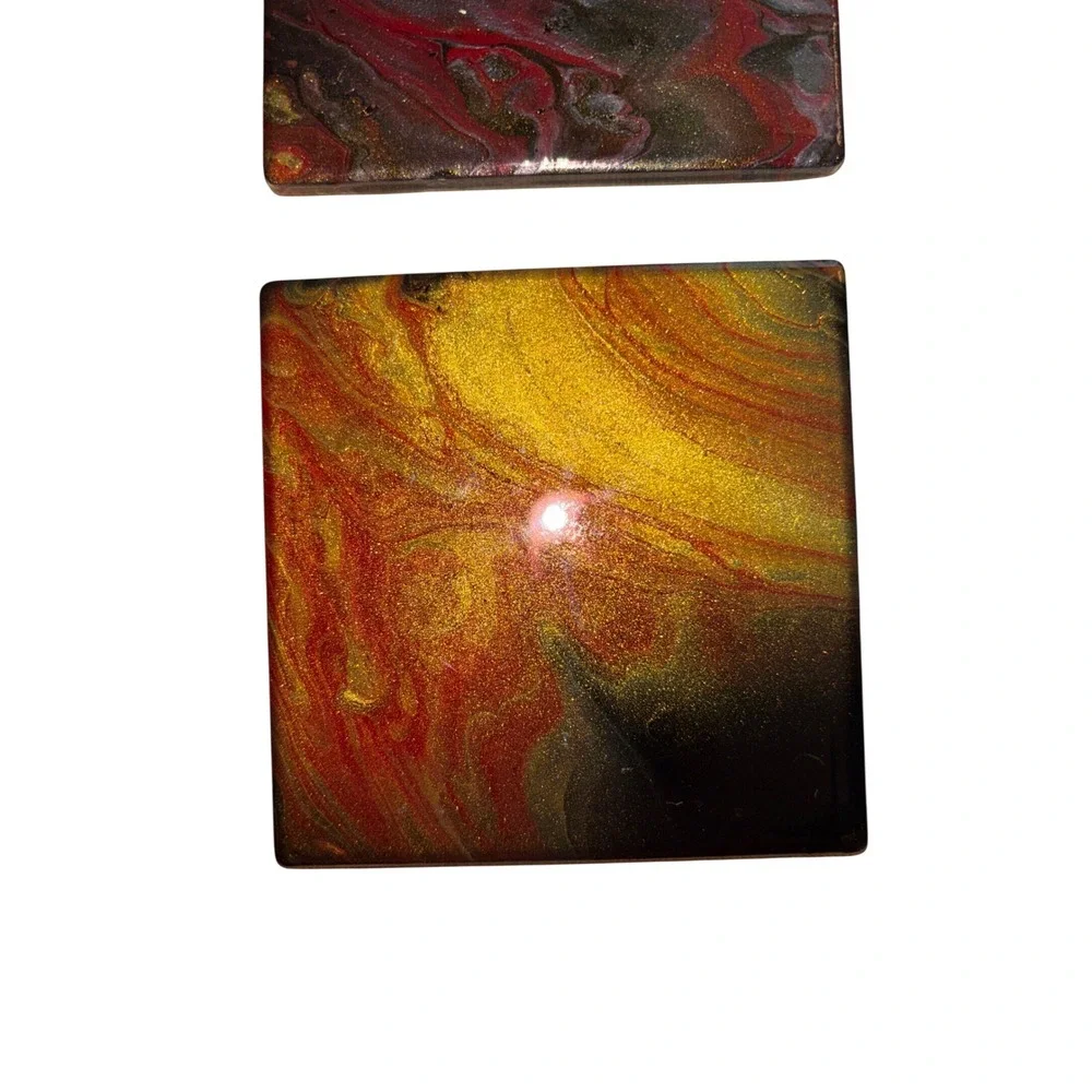 Coasters Abstract Fluid Art resin Set of 4 gold red black